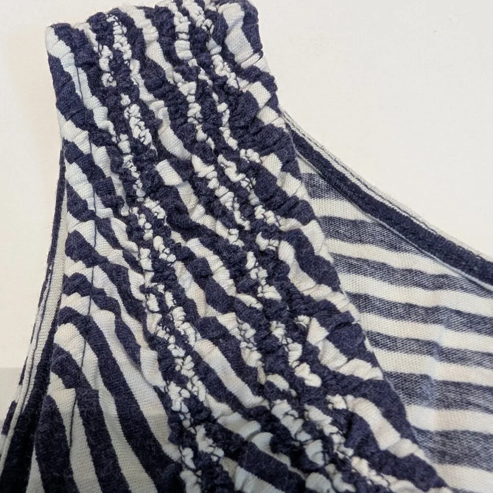 Ann Taylor Loft blue & white stripped sleeveless shirt with smocked neckline, - Picture 5 of 11